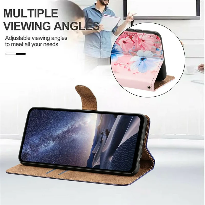 For Google Pixel 11  /  Pixel 10  /  Pixel 10 Pro  /  Pixel 9  /  Pixel 9 Pro Case Pattern Printed Wallet Flip Stand PU Leather Phone Cover with Wrist Strap - Blue Floral