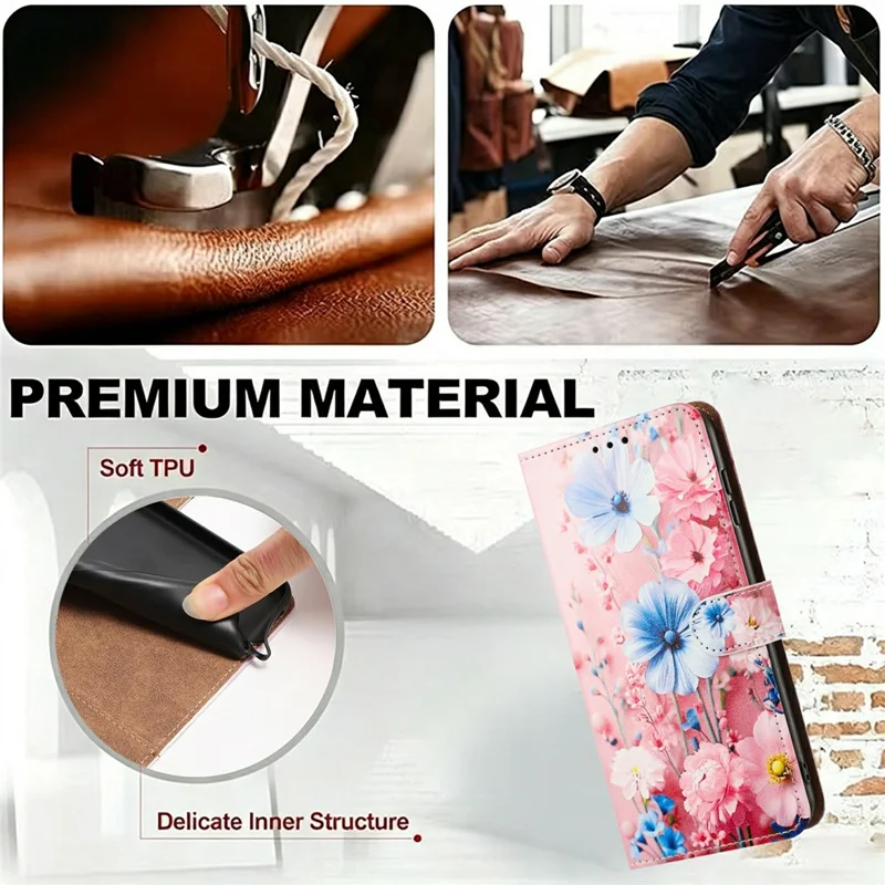 For Google Pixel 11  /  Pixel 10  /  Pixel 10 Pro  /  Pixel 9  /  Pixel 9 Pro Case Pattern Printed Wallet Flip Stand PU Leather Phone Cover with Wrist Strap - Blue Floral