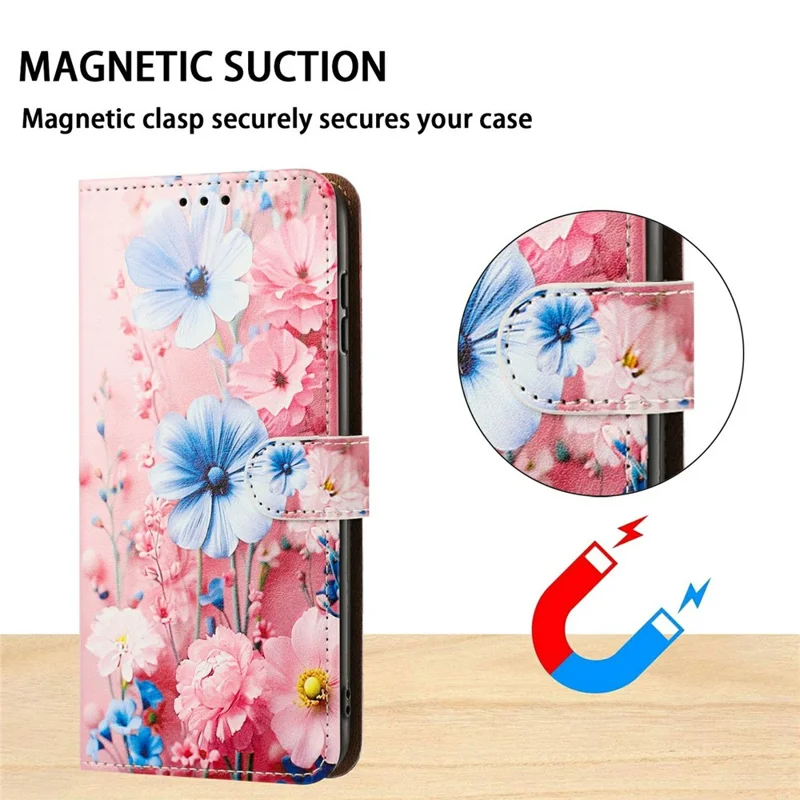 For Google Pixel 11  /  Pixel 10  /  Pixel 10 Pro  /  Pixel 9  /  Pixel 9 Pro Case Pattern Printed Wallet Flip Stand PU Leather Phone Cover with Wrist Strap - Blue Floral