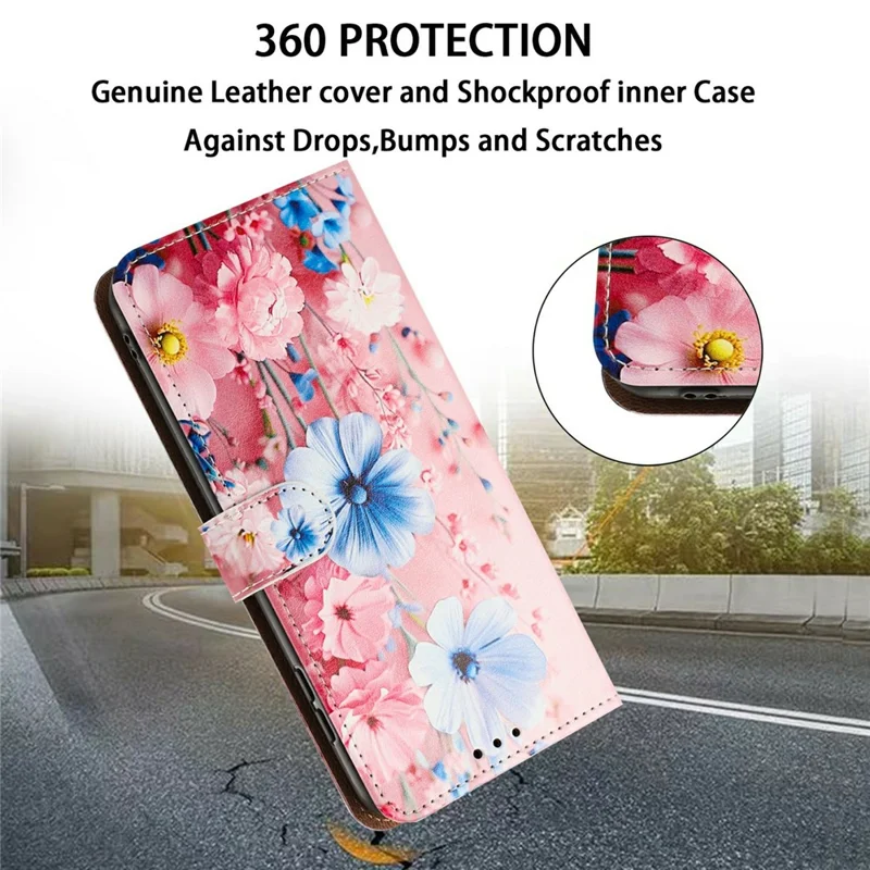 For Google Pixel 11  /  Pixel 10  /  Pixel 10 Pro  /  Pixel 9  /  Pixel 9 Pro Case Pattern Printed Wallet Flip Stand PU Leather Phone Cover with Wrist Strap - Blue Floral