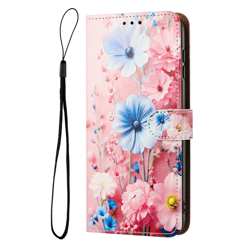 For Google Pixel 11  /  Pixel 10  /  Pixel 10 Pro  /  Pixel 9  /  Pixel 9 Pro Case Pattern Printed Wallet Flip Stand PU Leather Phone Cover with Wrist Strap - Blue Floral