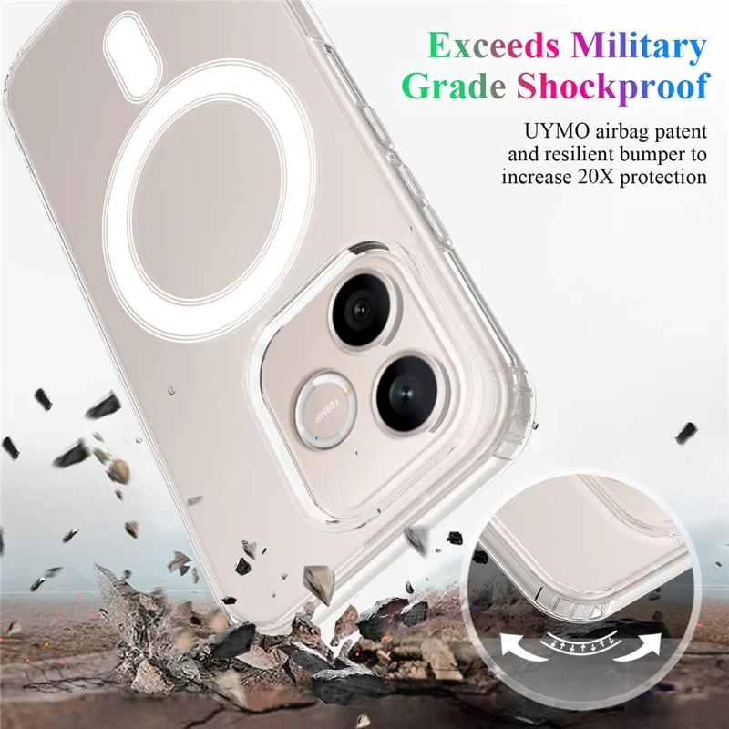 غطاء هاتف شفاف مغناطيسي لهاتف Honor 600 Lite 5G / X80i 5G / 600e 5G، غطاء خلفي من مادة TPU + أكريليك