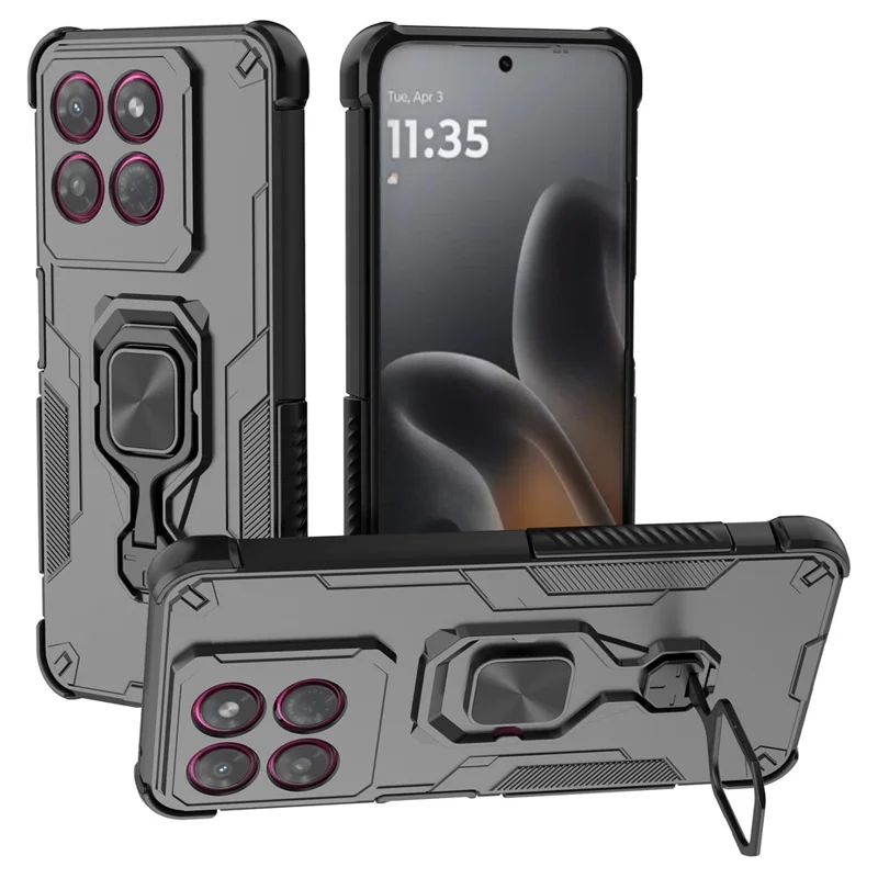 For Motorola Moto G37 Power 5G Case Rotatable Ring Kickstand PC + TPU Shockproof Phone Cover - Black