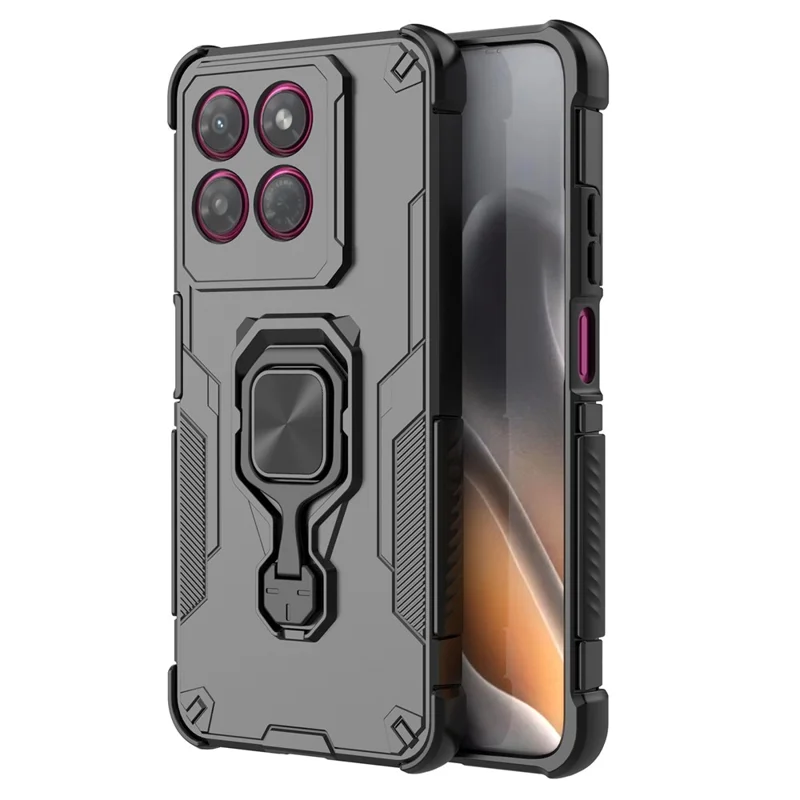 For Motorola Moto G37 Power 5G Case Rotatable Ring Kickstand PC + TPU Shockproof Phone Cover - Black