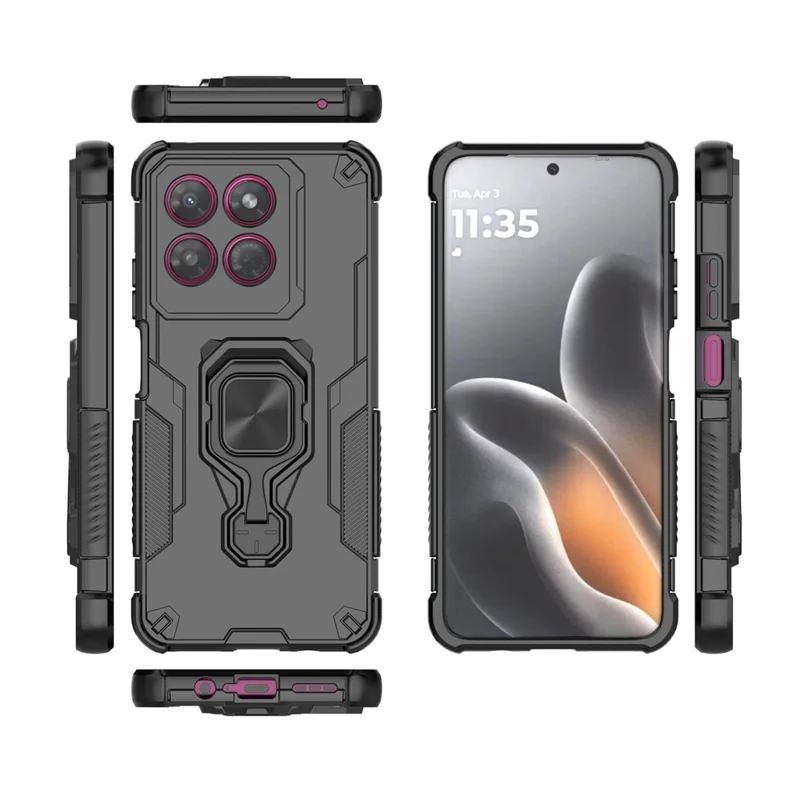 For Motorola Moto G37 Power 5G Case Rotatable Ring Kickstand PC + TPU Shockproof Phone Cover - Black