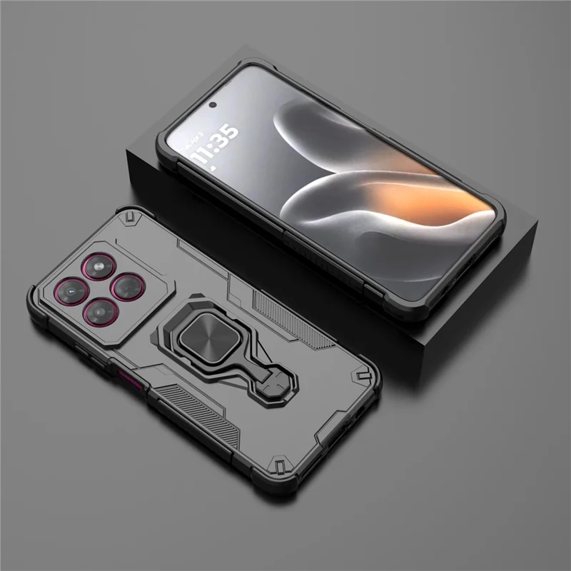 For Motorola Moto G37 Power 5G Case Rotatable Ring Kickstand PC + TPU Shockproof Phone Cover - Black