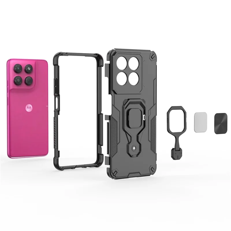 For Motorola Moto G37 Power 5G Case Rotatable Ring Kickstand PC + TPU Shockproof Phone Cover - Black