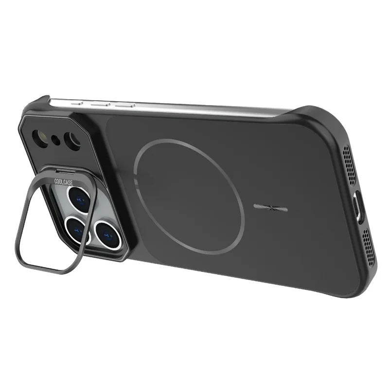For iPhone 18 Pro / 17 Pro Magnetic Case Lens Frame Kickstand Matte PC Frameless Phone Cover - Black