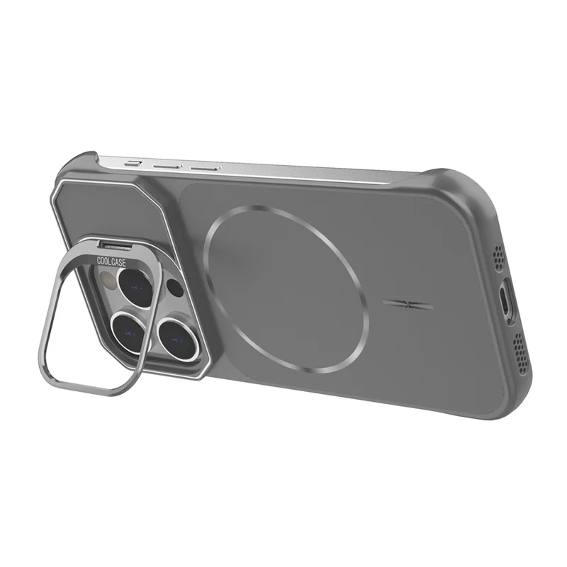 For iPhone 13 Pro Max Magnetic Case Lens Frame Kickstand Matte PC Frameless Phone Cover - Grey