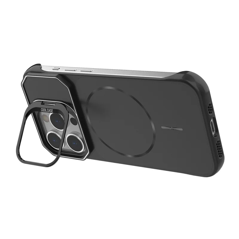 For iPhone 14 Pro Magnetic Case Lens Frame Kickstand Matte PC Frameless Phone Cover - Black