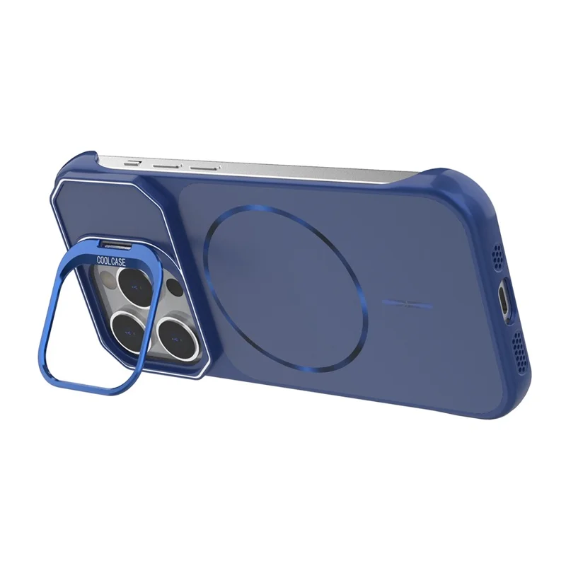 For iPhone 14 Pro Max Magnetic Case Lens Frame Kickstand Matte PC Frameless Phone Cover - Blue