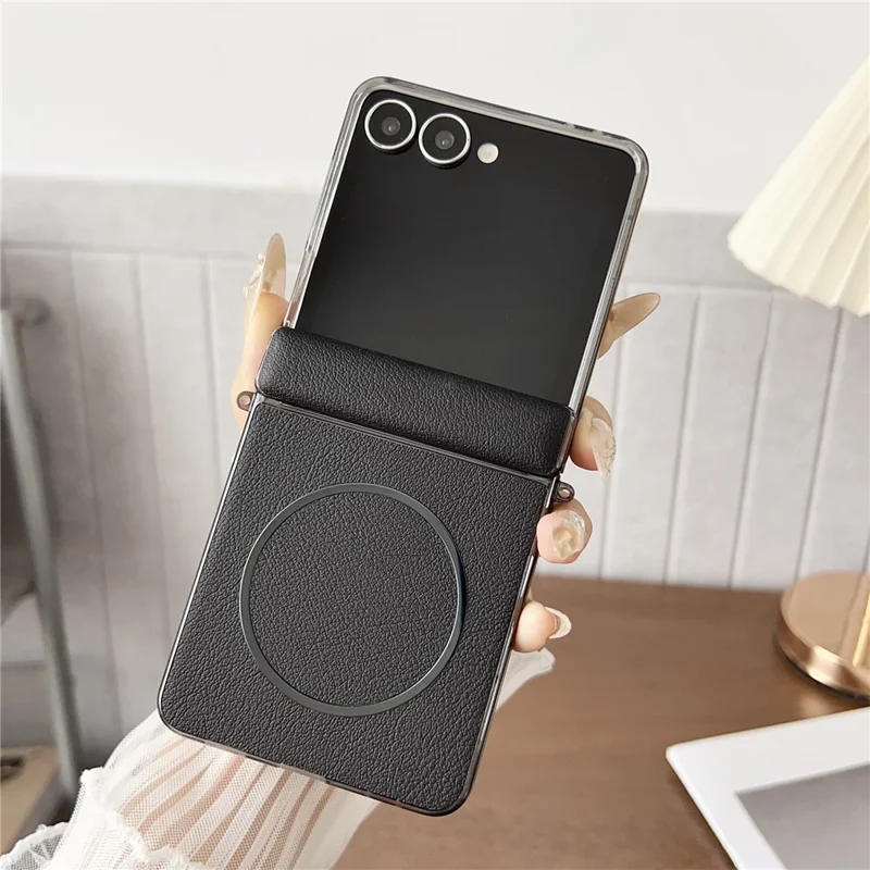 Cover magnetico per Samsung Galaxy Z Flip8 in pelle + PC - Nero