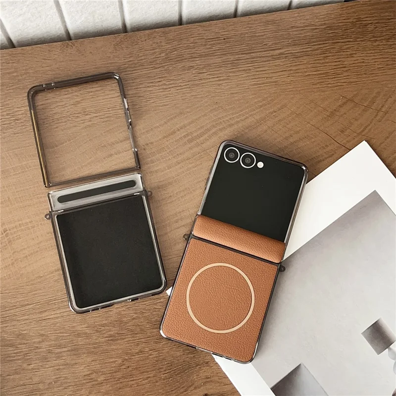 Cover magnetico per Samsung Galaxy Z Flip8 in pelle + PC - Nero