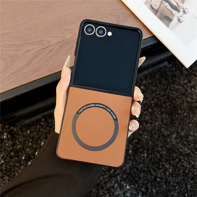 For Samsung Galaxy Z Flip8 Magnetic Case Anti-Drop PU Leather + PC Cover - Brown