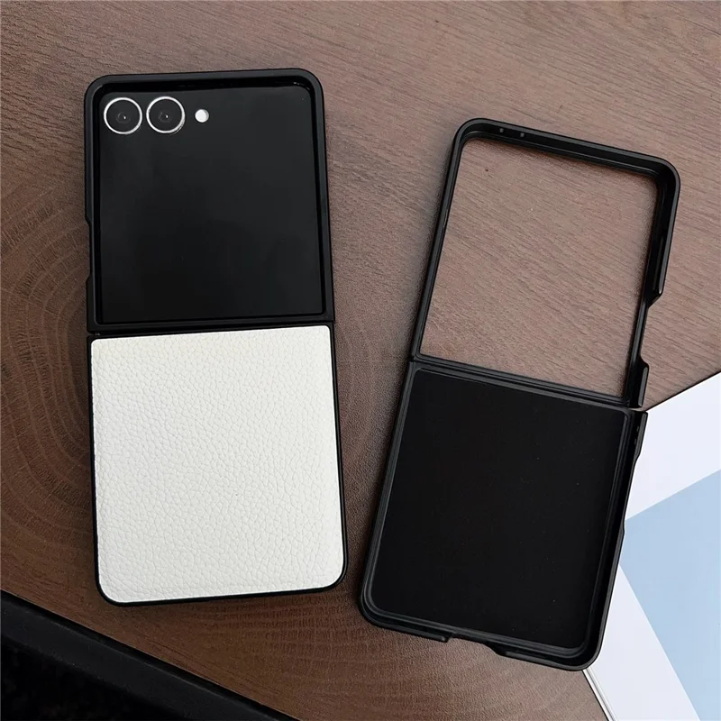 Für Samsung Galaxy Z Flip8 Hülle Litschi-Textur PU-Leder + PC Faltbares Handycover - Schwarz