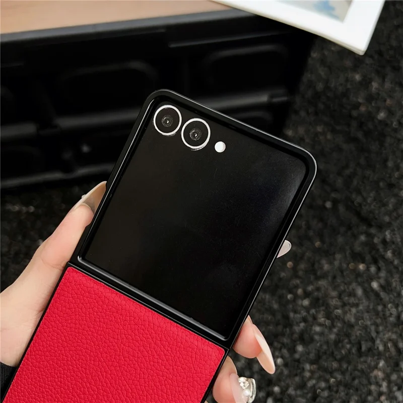 Für Samsung Galaxy Z Flip8 Hülle Litschi-Textur PU-Leder + PC Faltbares Handycover - Schwarz