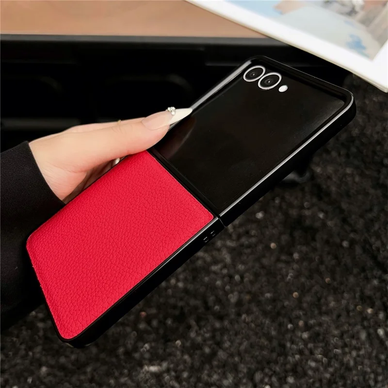 Für Samsung Galaxy Z Flip8 Hülle Litschi-Textur PU-Leder + PC Faltbares Handycover - Schwarz