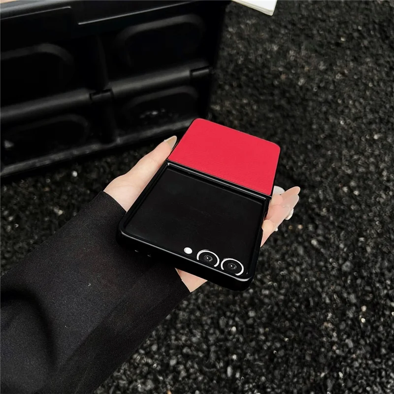 Für Samsung Galaxy Z Flip8 Hülle Litschi-Textur PU-Leder + PC Faltbares Handycover - Schwarz