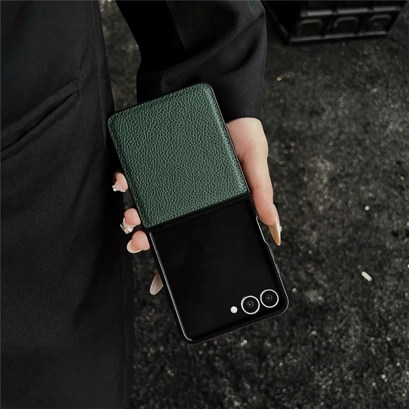 Für Samsung Galaxy Z Flip8 Hülle Litschi-Textur PU-Leder + PC Faltbares Handycover - Schwarz