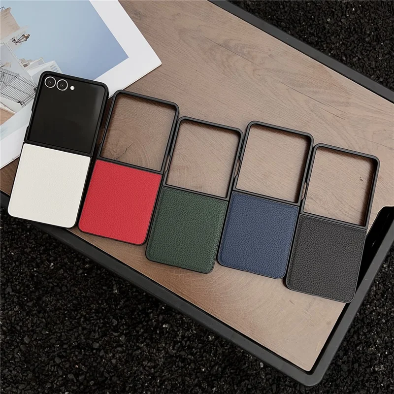 Für Samsung Galaxy Z Flip8 Hülle Litschi-Textur PU-Leder + PC Faltbares Handycover - Schwarz