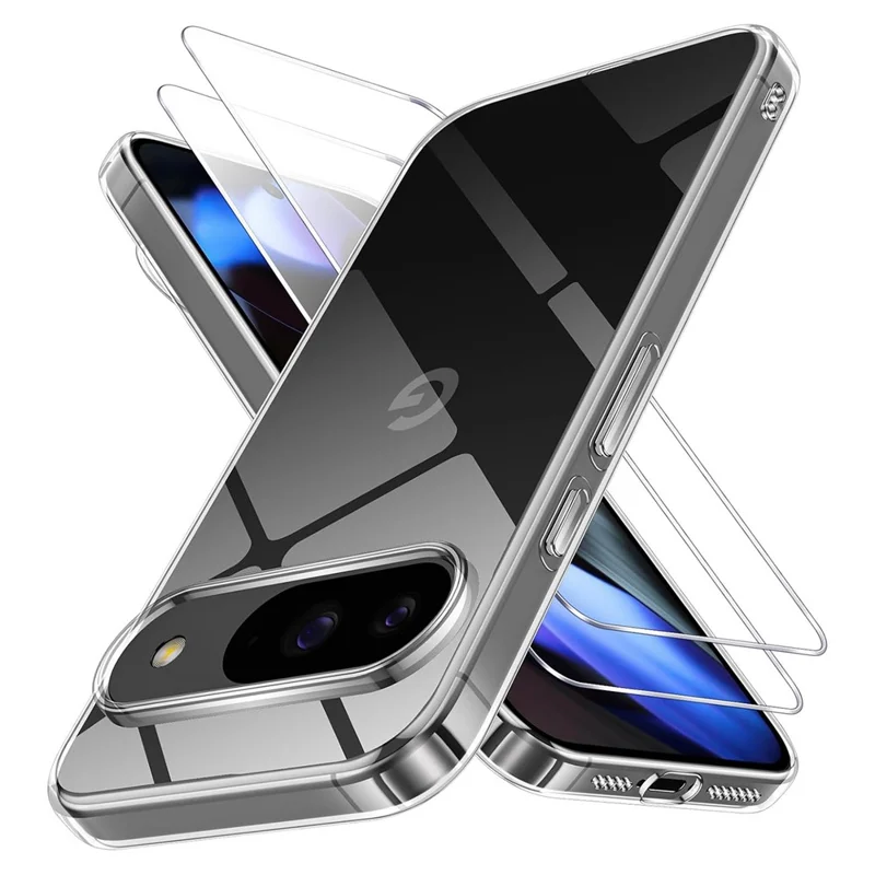 Funda para Google Pixel 11 / Pixel 11 Pro, funda transparente de TPU para teléfono + 2 unidades de película protectora de vidrio templado con borde curvo 2.5D