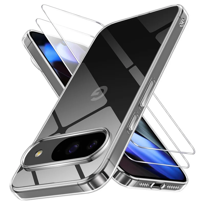 For Google Pixel 11 Pro XL Case TPU Clear Phone Cover + 2PCS Tempered Glass Screen Film 2.5D Arc Edge