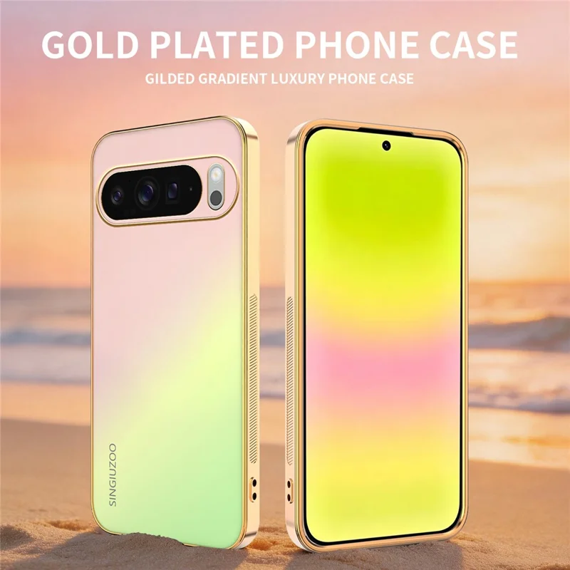 Funda SINGIUZOO para Google Pixel 10 Pro XL, carcasa electrochapada con degradado mate AG, cubierta de teléfono PC + TPU - Rosa
