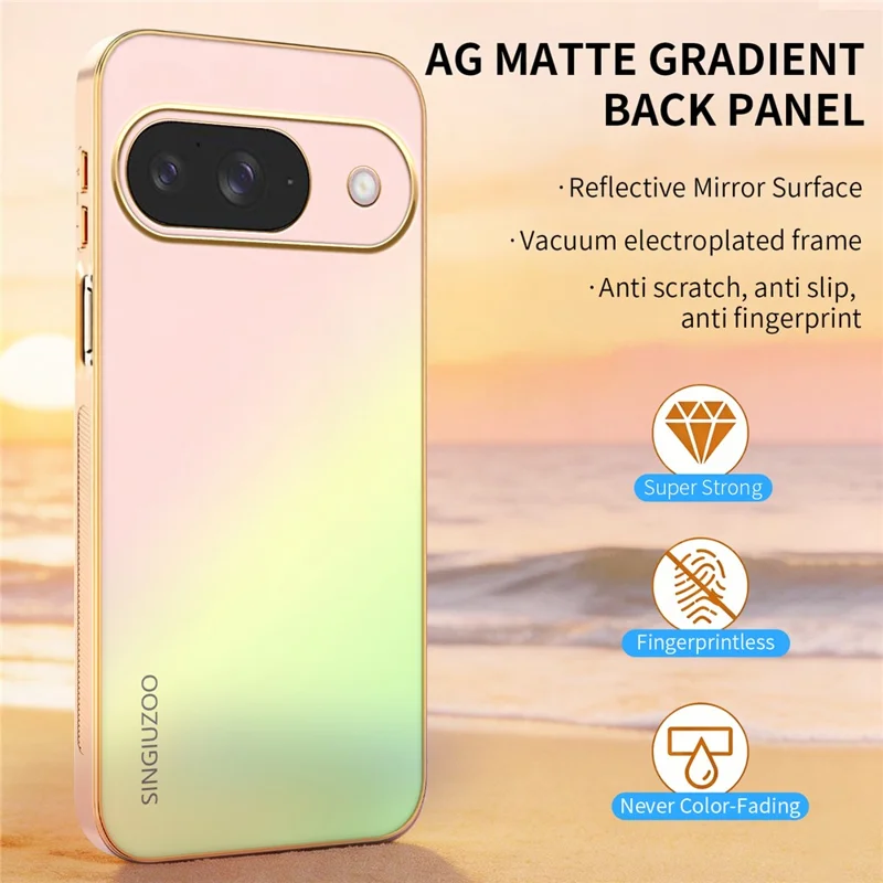 SINGIUZOO Funda para Google Pixel 11 Pro / Pixel 11, Funda Electrochapada con Gradiente Mate AG, Protector de PC + TPU para Teléfono - Rosa