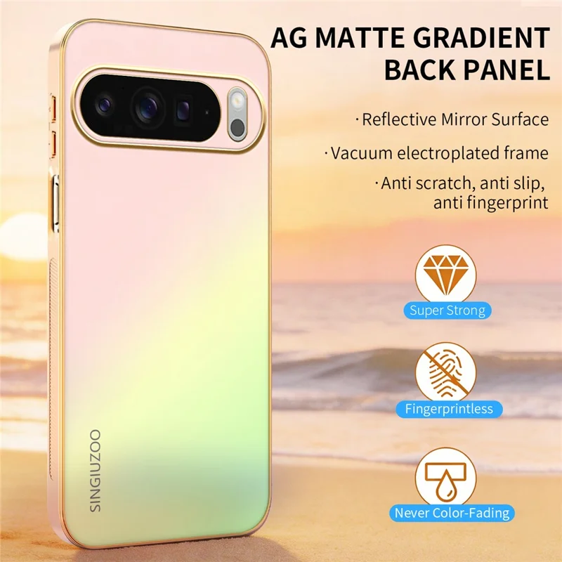 Funda SINGIUZOO para Google Pixel 11 Pro XL, carcasa electrochapada con color degradado mate AG, cubierta de teléfono PC + TPU - Rosa