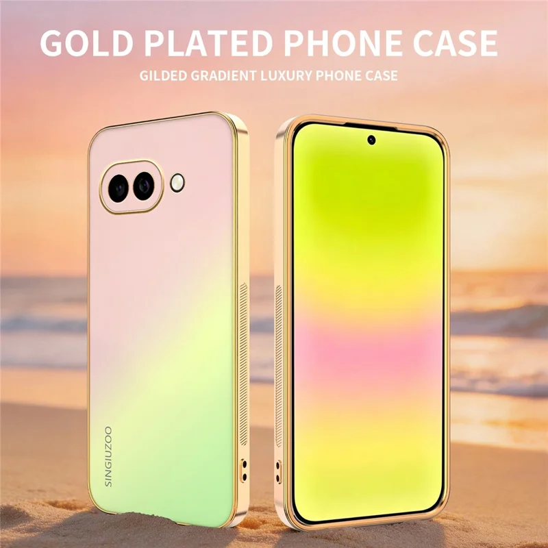 Funda SINGIUZOO para Google Pixel 10a, carcasa electrochapada con color degradado mate AG, cubierta de teléfono PC + TPU - Rosa