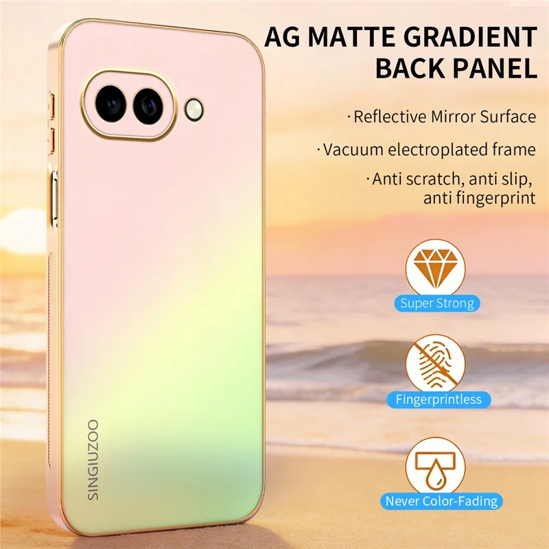Funda SINGIUZOO para Google Pixel 10a, carcasa electrochapada con color degradado mate AG, cubierta de teléfono PC + TPU - Rosa