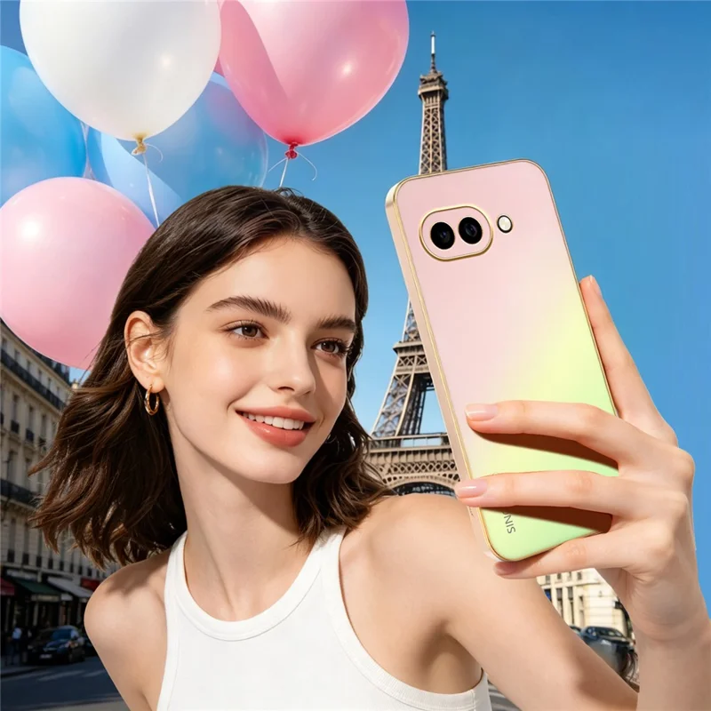 Funda SINGIUZOO para Google Pixel 10a, carcasa electrochapada con color degradado mate AG, cubierta de teléfono PC + TPU - Rosa