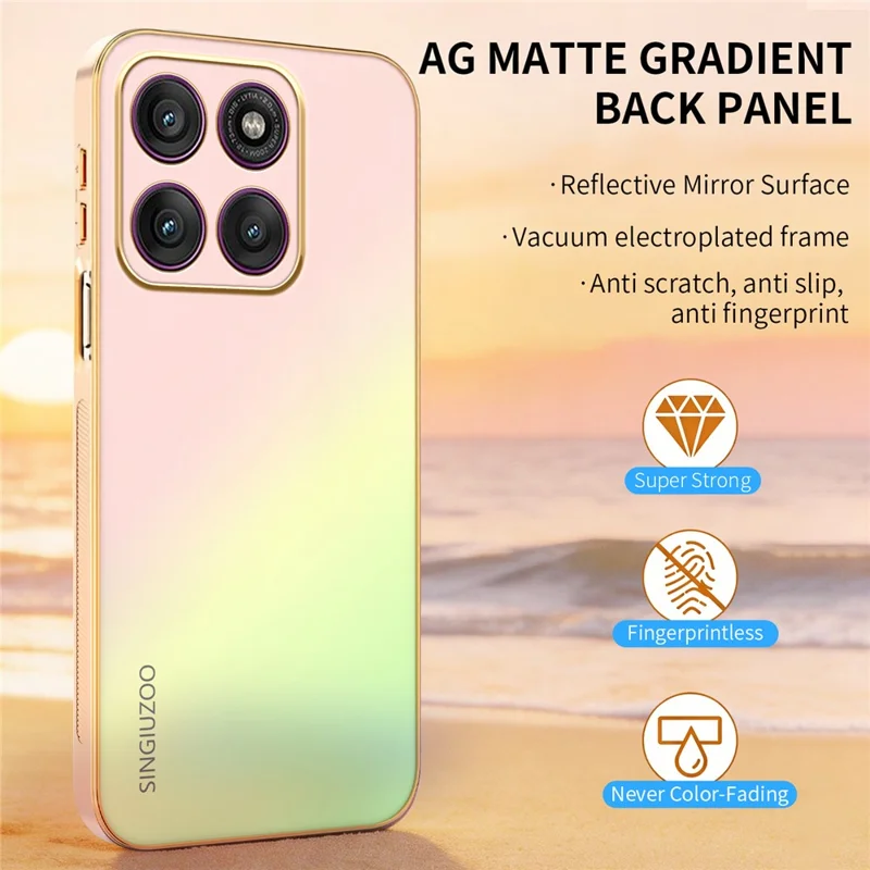 Funda SINGIUZOO para Motorola Edge 60 Pro 5G, carcasa electrochapada con degradado mate AG, cubierta de teléfono PC + TPU - Rosa