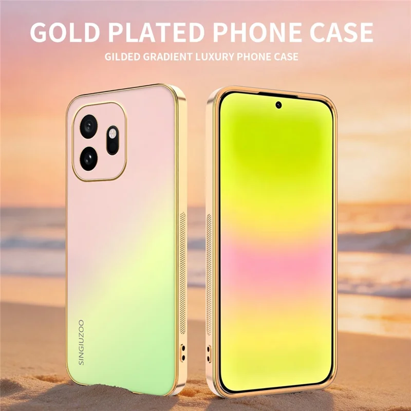 SINGIUZOO Funda para OnePlus 15T 5G, carcasa electrochapada con degradado mate AG, cubierta de teléfono PC + TPU - Rosa