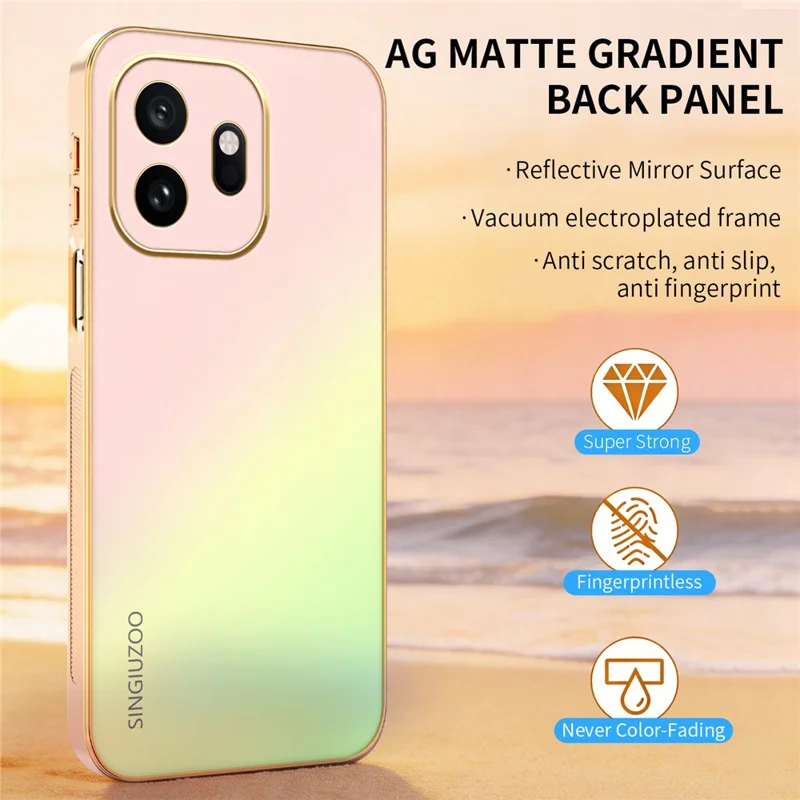 SINGIUZOO Funda para OnePlus 15T 5G, carcasa electrochapada con degradado mate AG, cubierta de teléfono PC + TPU - Rosa