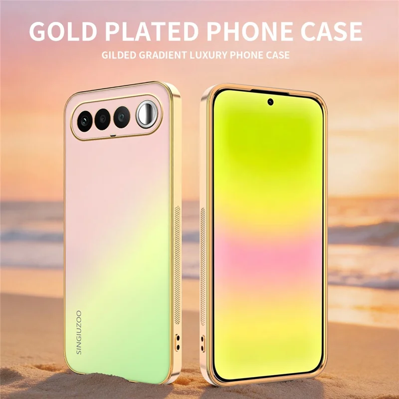 Funda SINGIUZOO para Realme 16 5G, carcasa electrochapada con color degradado mate AG, protectora de PC + TPU - Rosa