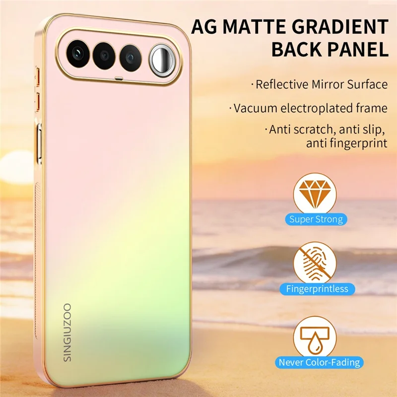 Funda SINGIUZOO para Realme 16 5G, carcasa electrochapada con color degradado mate AG, protectora de PC + TPU - Rosa