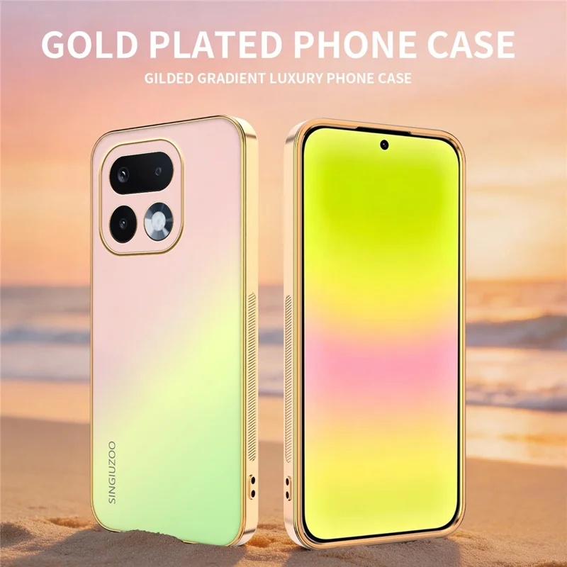 Funda SINGIUZOO para Realme 16 Pro 5G, carcasa electrochapada con degradado mate AG, PC + TPU, color rosa