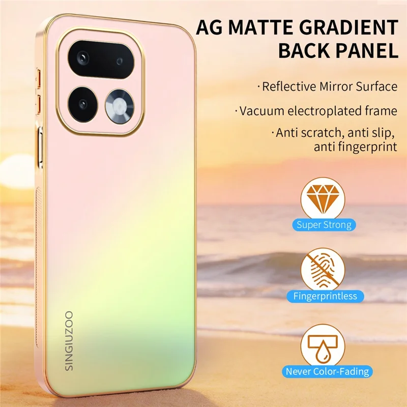 Funda SINGIUZOO para Realme 16 Pro 5G, carcasa electrochapada con degradado mate AG, PC + TPU, color rosa