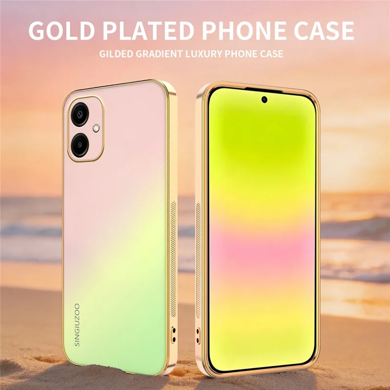 Funda SINGIUZOO para Samsung Galaxy A06 4G, carcasa electrochapada con color degradado mate AG, cubierta de teléfono PC + TPU - Rosa