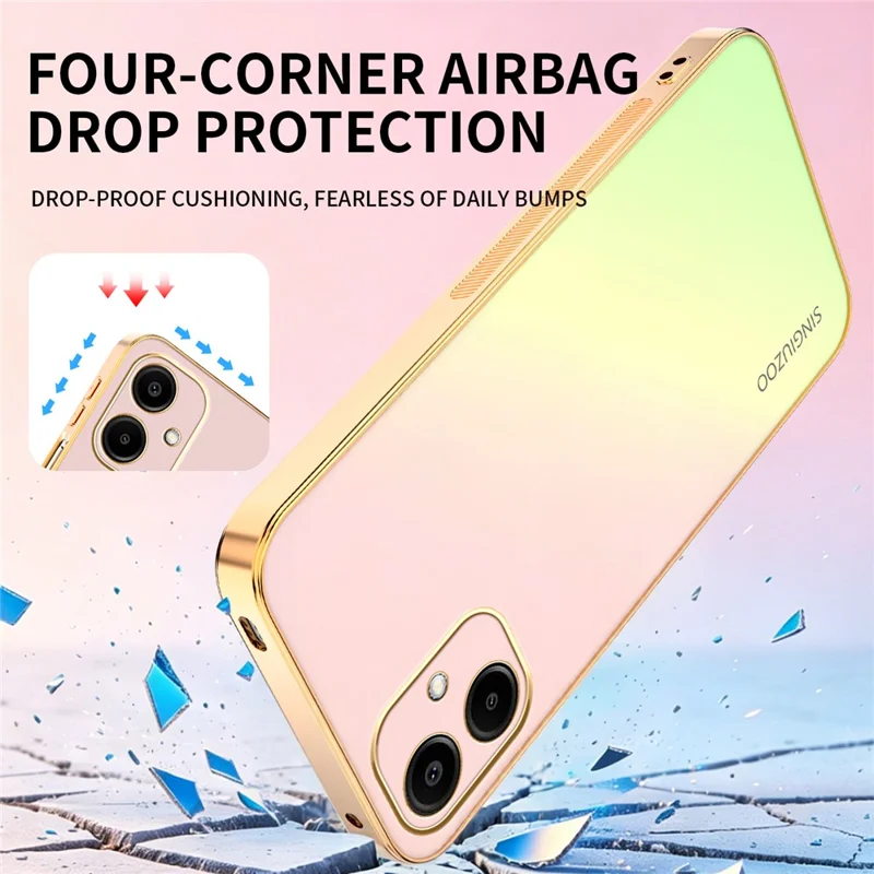 Funda SINGIUZOO para Samsung Galaxy A06 4G, carcasa electrochapada con color degradado mate AG, cubierta de teléfono PC + TPU - Rosa