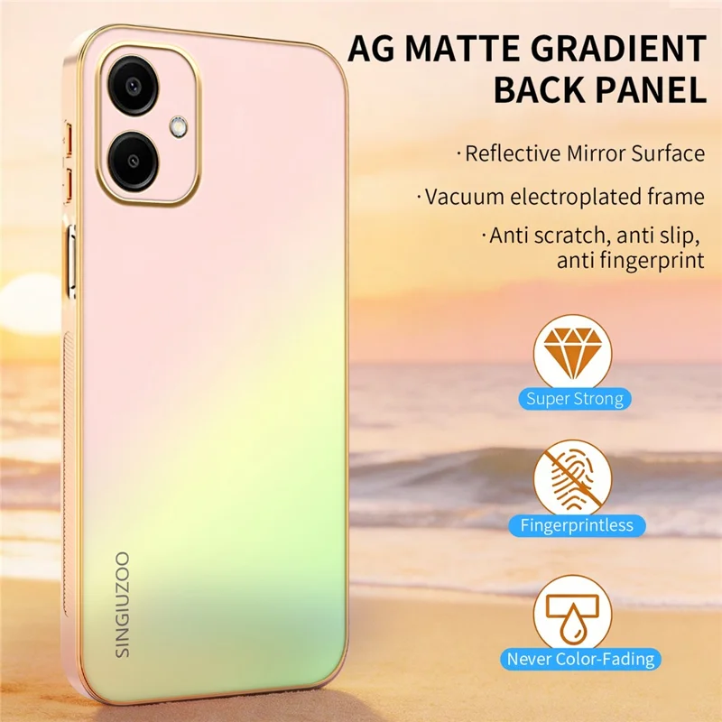 Funda SINGIUZOO para Samsung Galaxy A06 4G, carcasa electrochapada con color degradado mate AG, cubierta de teléfono PC + TPU - Rosa