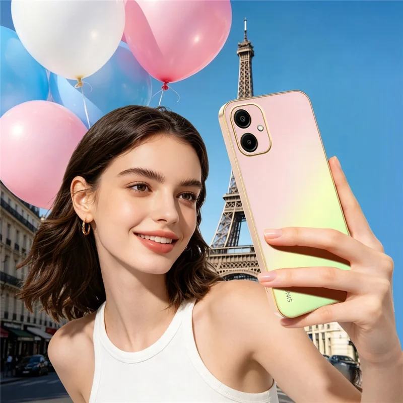 Funda SINGIUZOO para Samsung Galaxy A06 4G, carcasa electrochapada con color degradado mate AG, cubierta de teléfono PC + TPU - Rosa
