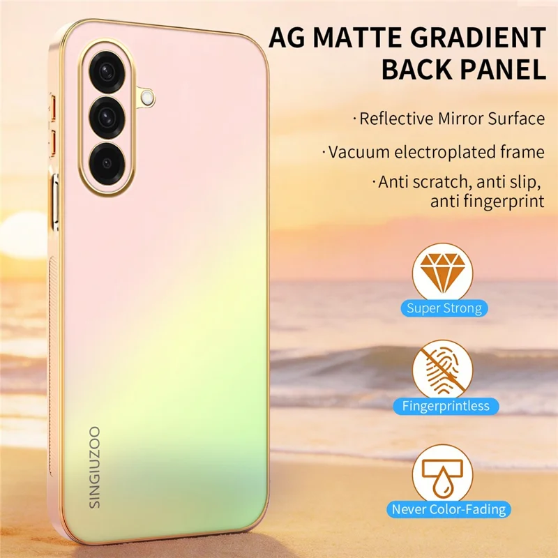 Funda SINGIUZOO para Samsung Galaxy A36 5G, carcasa electroplateada con degradado mate AG, cubierta de teléfono PC + TPU - Rosa
