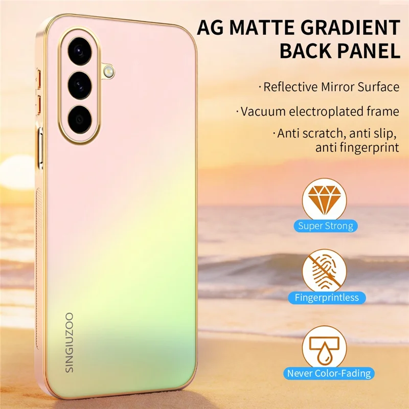 Funda SINGIUZOO para Samsung Galaxy A57 5G, carcasa electrochapada con color degradado mate AG, cubierta de teléfono PC + TPU - Rosa