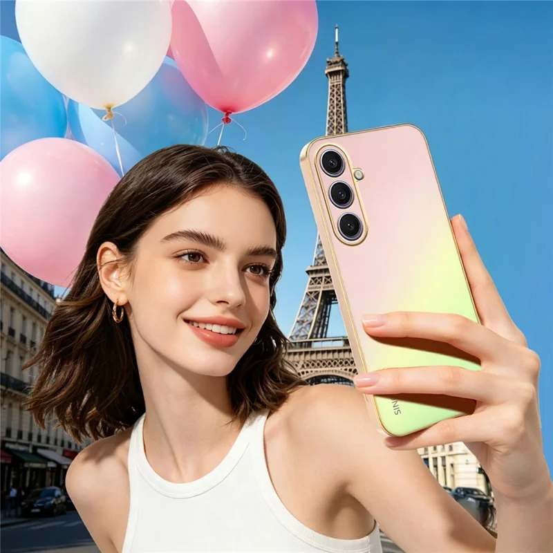 Funda SINGIUZOO para Samsung Galaxy S25+ con Revestimiento Electrolítico, Color Degradado Mate AG, Protectora de PC + TPU - Rosa