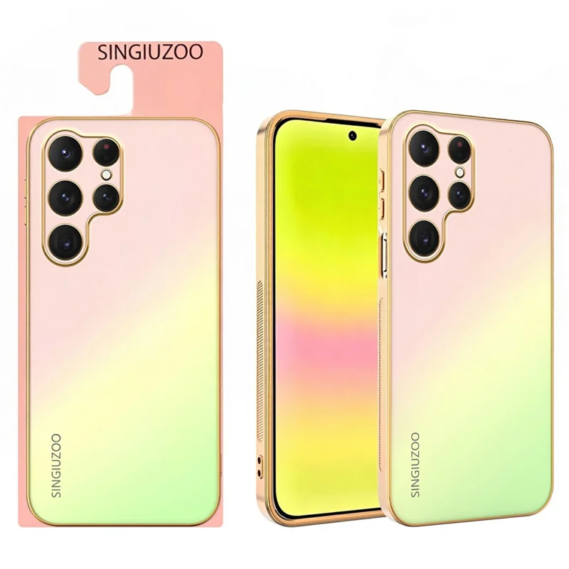 Funda SINGIUZOO para Samsung Galaxy S25 Ultra, carcasa electrochapada con color degradado mate AG, cubierta de teléfono PC + TPU - Rosa
