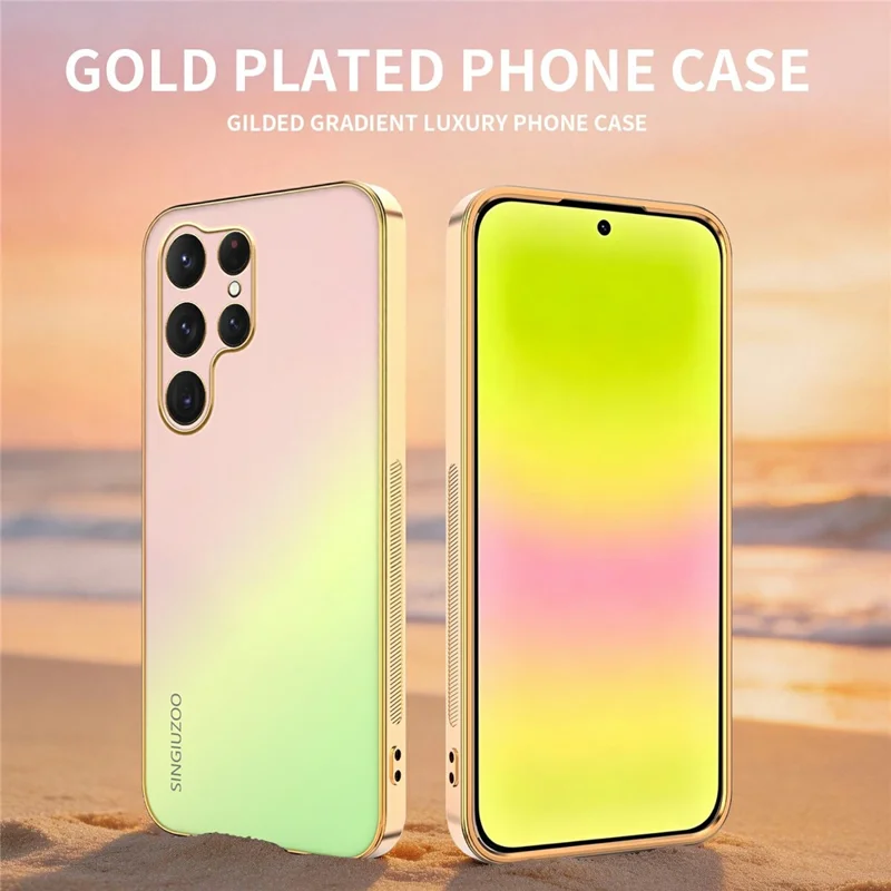 Funda SINGIUZOO para Samsung Galaxy S25 Ultra, carcasa electrochapada con color degradado mate AG, cubierta de teléfono PC + TPU - Rosa