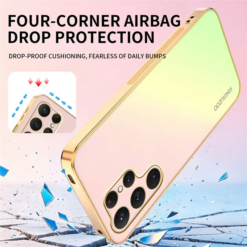 Funda SINGIUZOO para Samsung Galaxy S25 Ultra, carcasa electrochapada con color degradado mate AG, cubierta de teléfono PC + TPU - Rosa