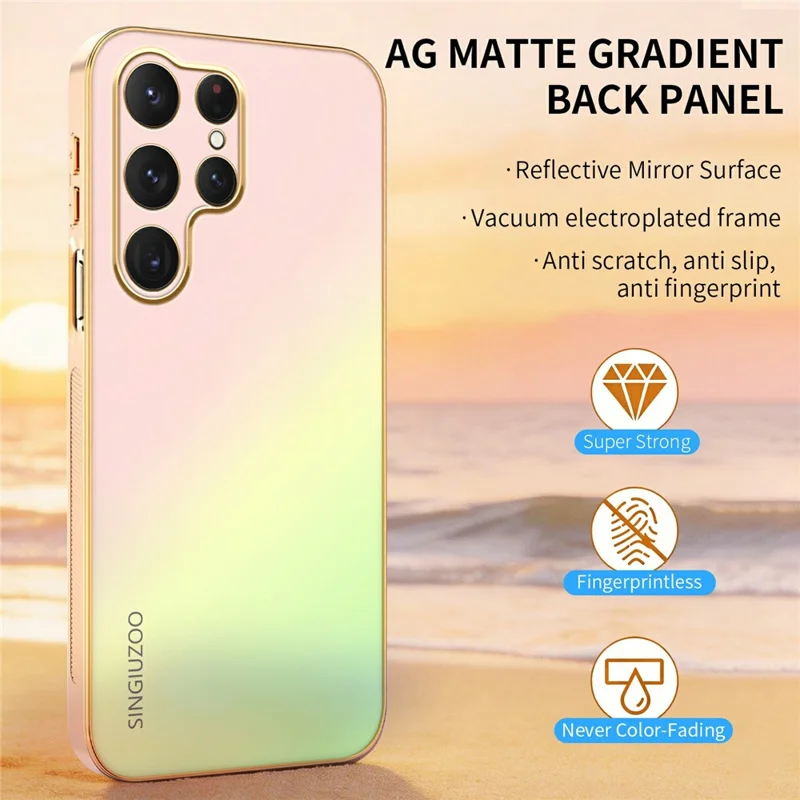 Funda SINGIUZOO para Samsung Galaxy S25 Ultra, carcasa electrochapada con color degradado mate AG, cubierta de teléfono PC + TPU - Rosa